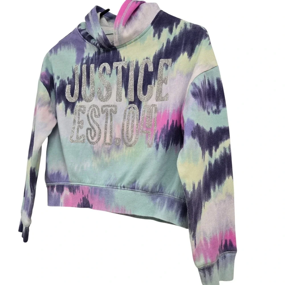 Justice Hoodie Sweatshirt Tie-Dye Pastel Glitter Girls Vibrant Logo Size‎ M10